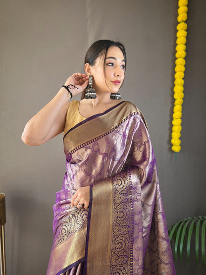 DIFFERENT ZARI WEAVING WITH KANCHIPURAM SILK  GREEN COLOR SAREE