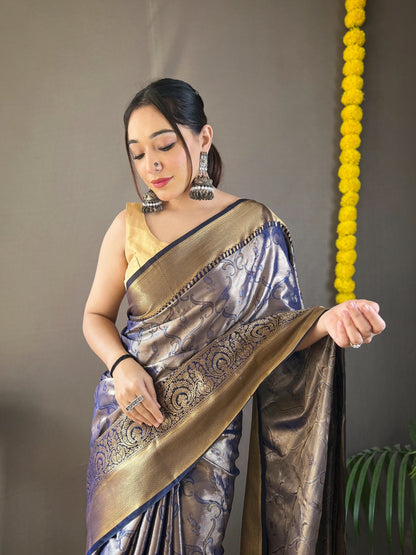 DIFFERENT ZARI WEAVING WITH KANCHIPURAM SILK  GREEN COLOR SAREE