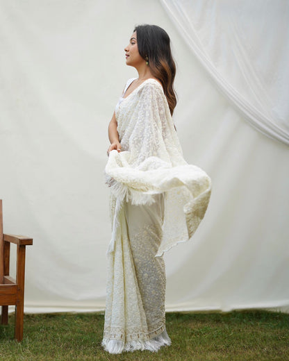 WHITE COLOR  GEORGETTE WITH SEQUENCE MULTI THREAD SAREE