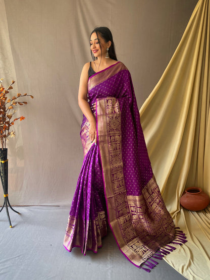 MAROON COLOR HEAVY JACQUARD & SMALL MOTIFS SILK SAREE