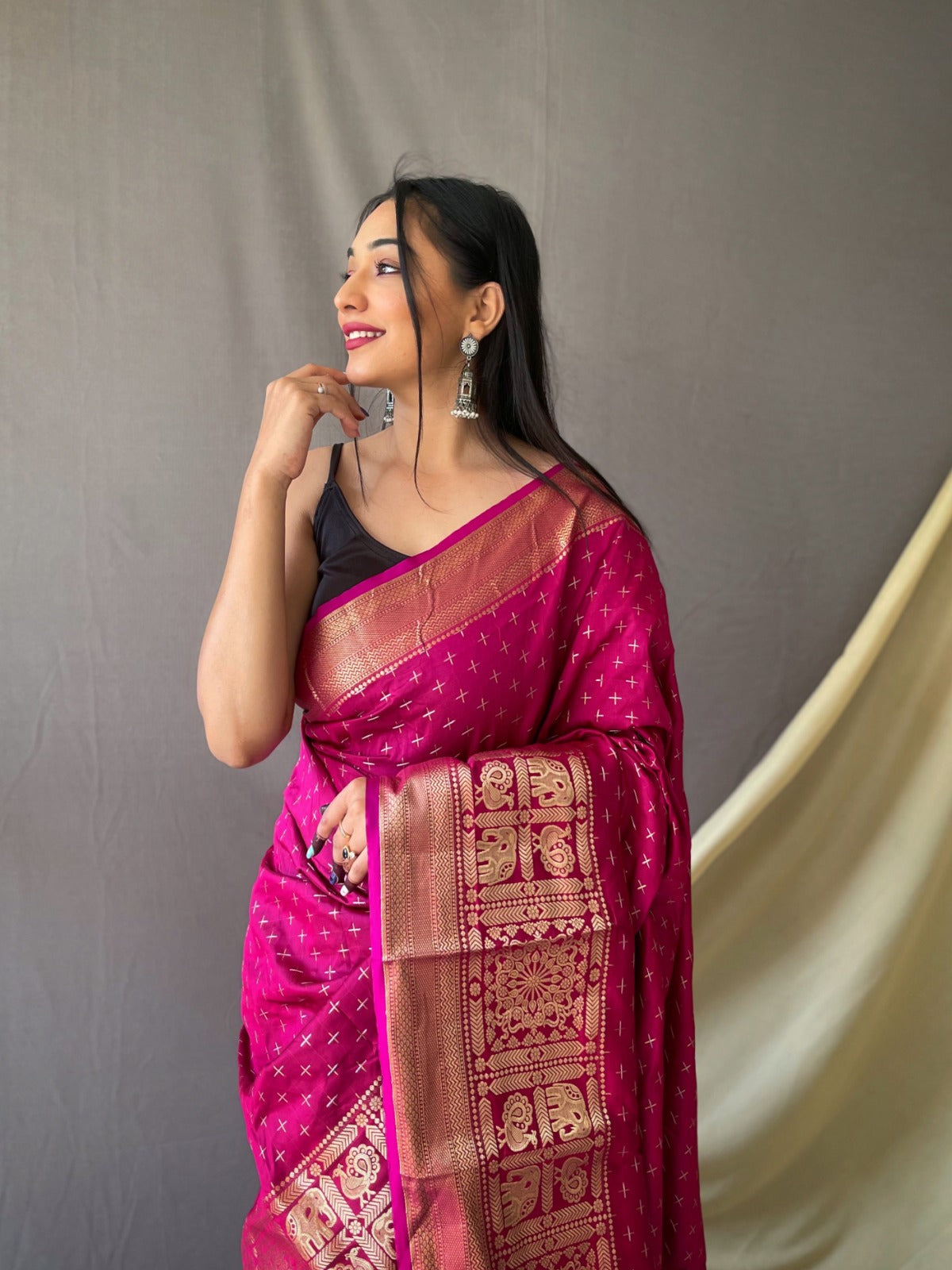 MAROON COLOR HEAVY JACQUARD & SMALL MOTIFS SILK SAREE