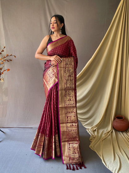 MAROON COLOR HEAVY JACQUARD & SMALL MOTIFS SILK SAREE