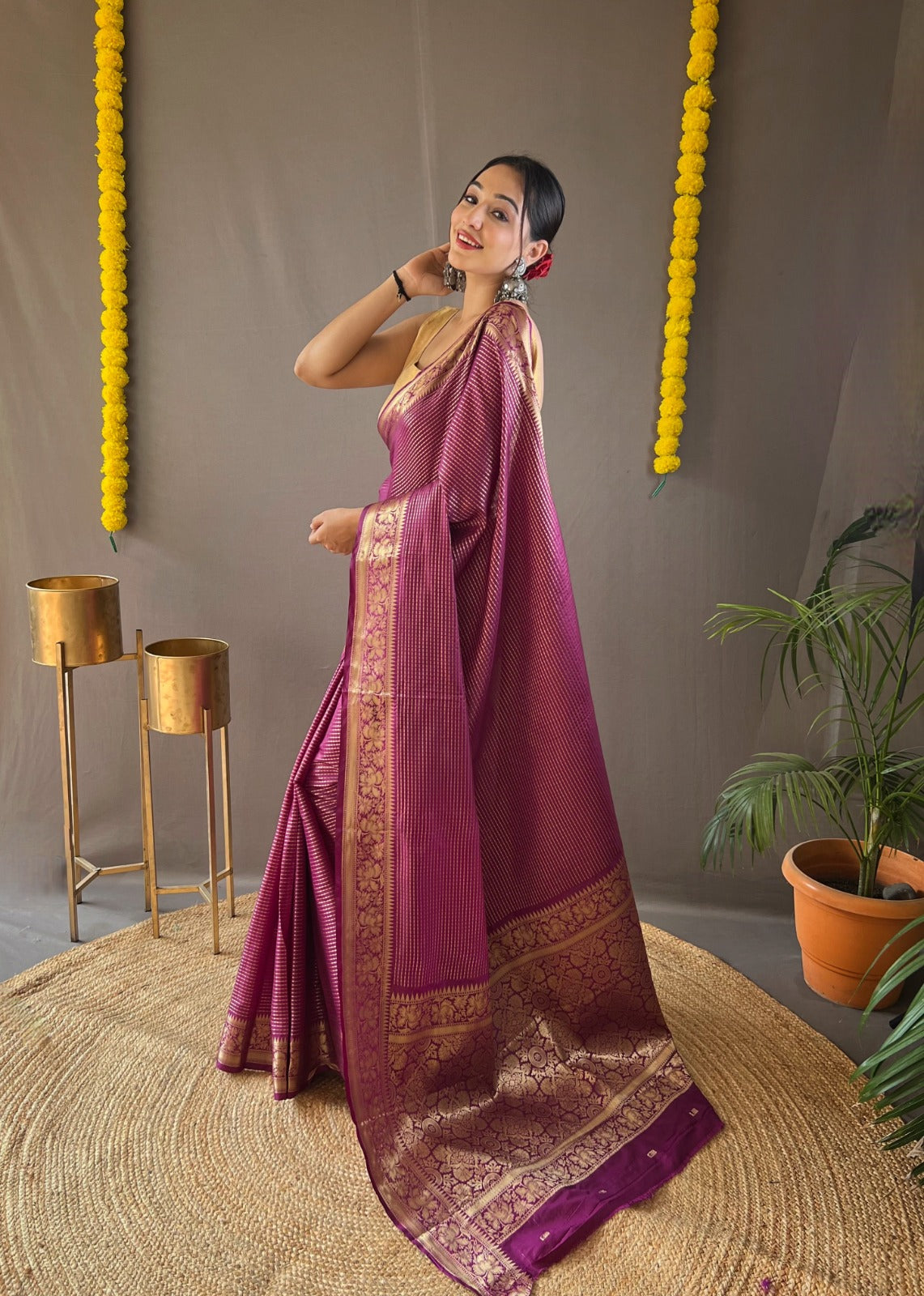 MULBERRY PINK COLOR SOFT LINING COPPER SILK SAREE