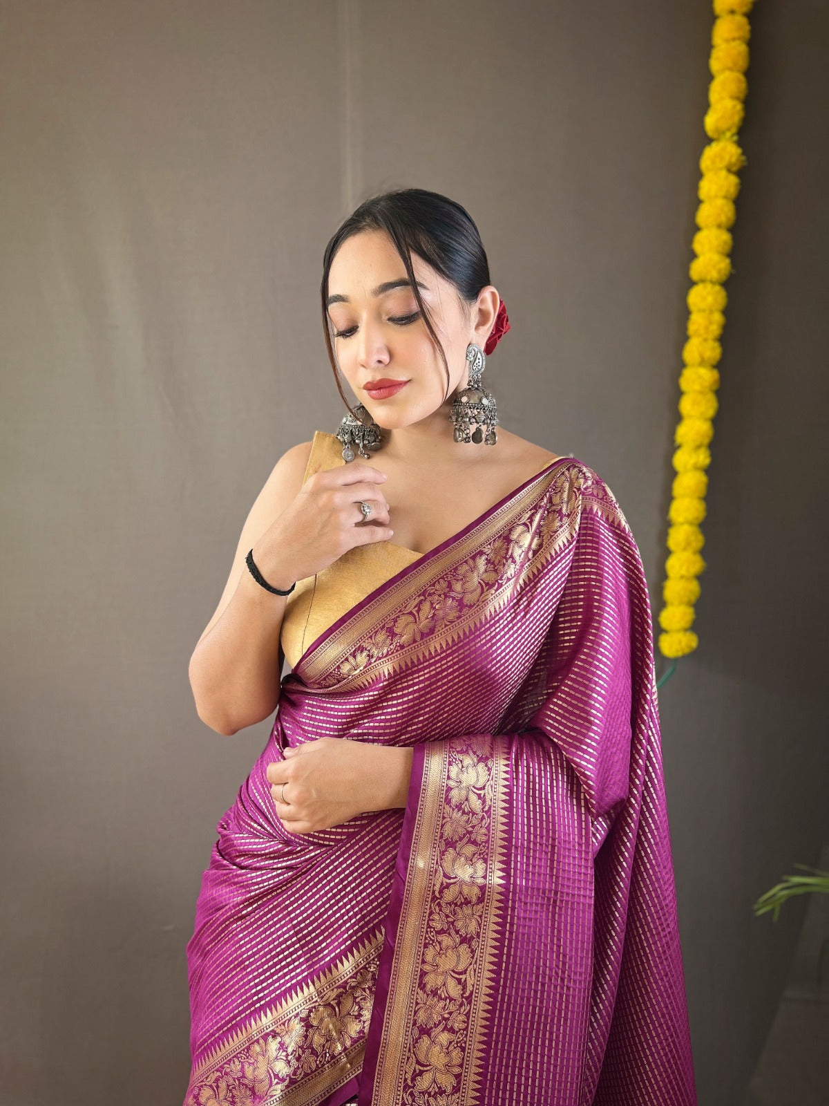 MULBERRY PINK COLOR SOFT LINING COPPER SILK SAREE