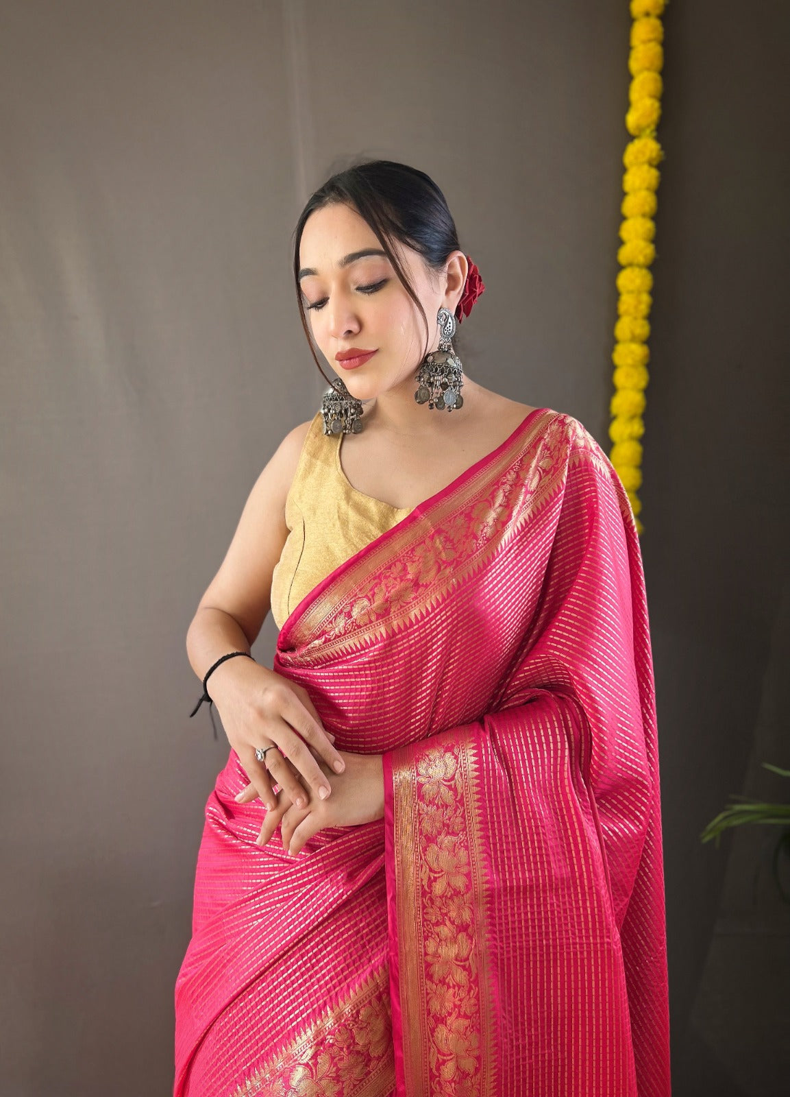 MULBERRY PINK COLOR SOFT LINING COPPER SILK SAREE