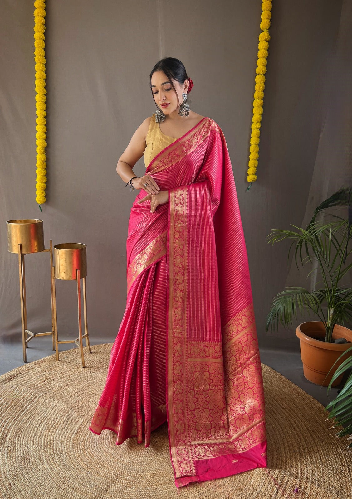 MULBERRY PINK COLOR SOFT LINING COPPER SILK SAREE