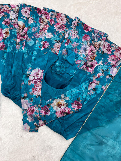 RAMA COLOR KALI CUT ORGANJA SILK PRINT ANARKALI 3PC KURTA SET