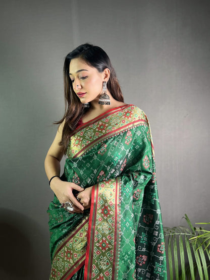 SOFT RANGEEN GREEN COLOR MEENAKARI PATOLA SILK  SAREE
