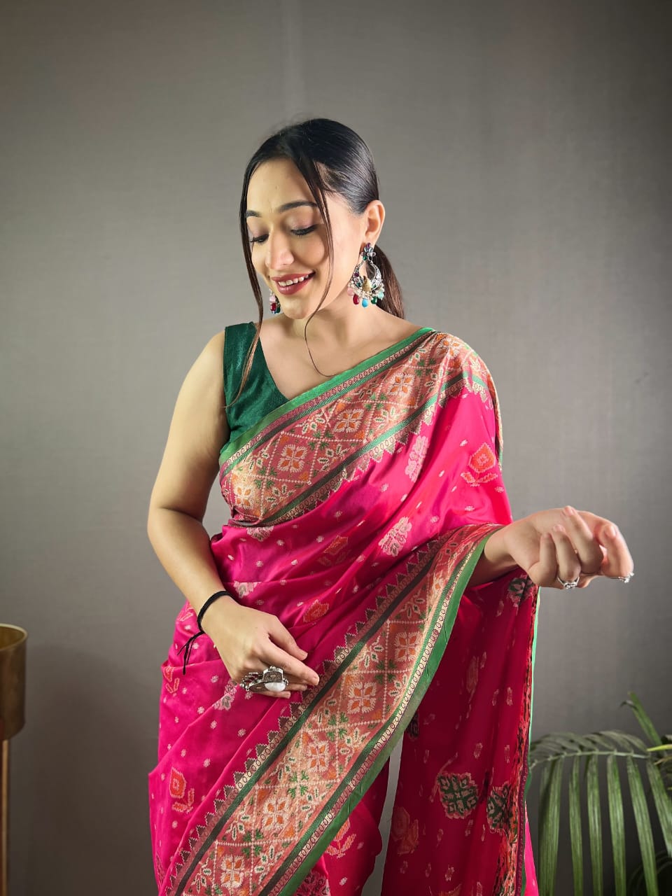 DARK GREEN COLOR PATOLA SILK WITH ELEGANT DESIGN SAREE