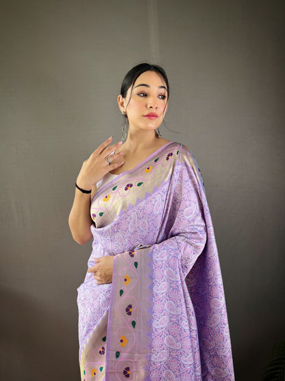 LIGHT PURPLE COLOR ELEGANT LUCKNOWI PAITHANI SILK SAREE