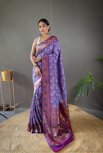 LIGHT PURPLE COLOR ELEGANT LUCKNOWI PAITHANI SILK SAREE