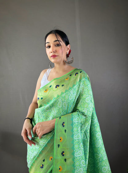 LIGHT PURPLE COLOR ELEGANT LUCKNOWI PAITHANI SILK SAREE