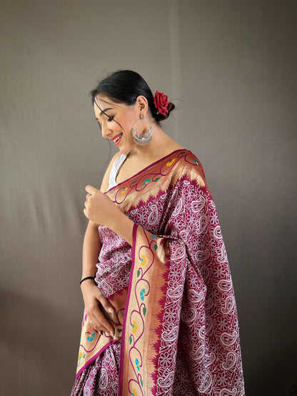 LIGHT PURPLE COLOR ELEGANT LUCKNOWI PAITHANI SILK SAREE