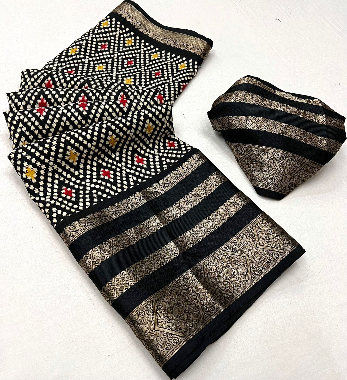 BLACK COLOR MULTIPLE JACQUARD WEAVING BORDER  SOFT DOLA SILK  SAREES