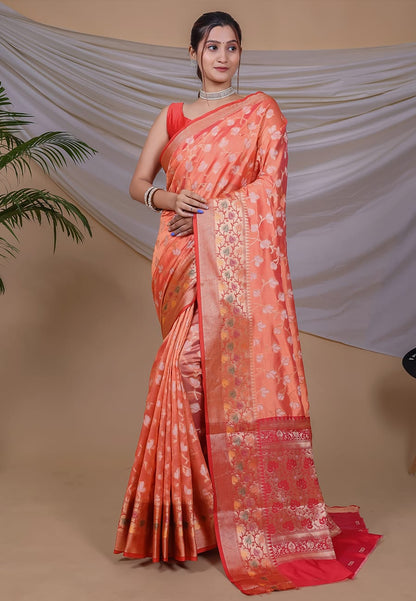 YELLOW COLOR ORGANJA   WEAVING WITH MEENAKARI JACQUARD BORDER SILK SAREE