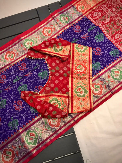 RED & GREEN COLOR MEENAKARI  PATOLA WEAVING PETTERNS SAREE