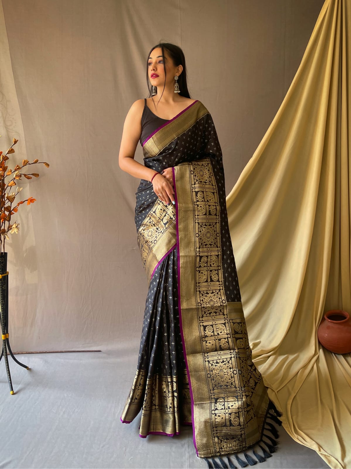 PURPLE COLOR HEAVY COPPER & JACQUARD WEAVING BORDER SILK SAREE