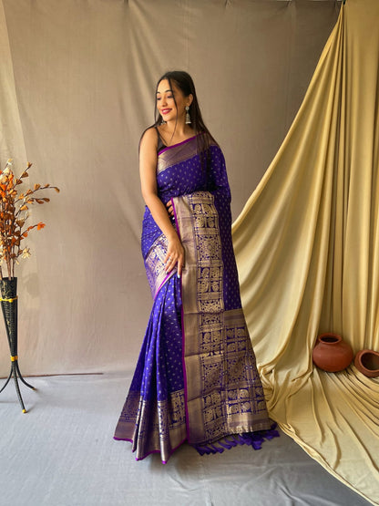 PURPLE COLOR HEAVY COPPER & JACQUARD WEAVING BORDER SILK SAREE