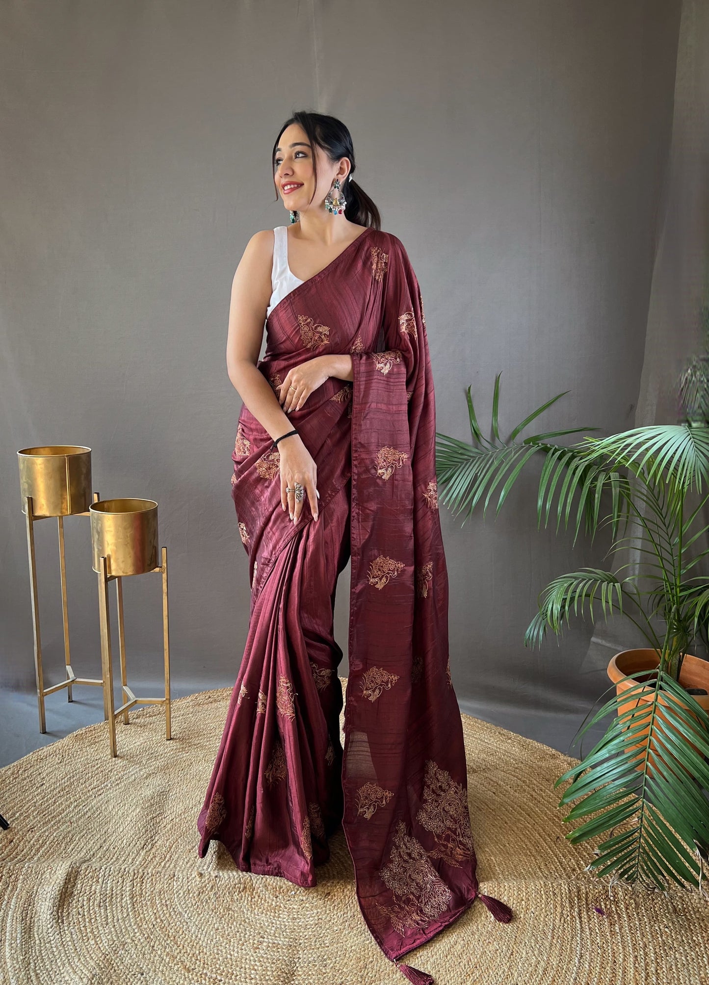 MAROON COLOR ZARI BASED EMBROIDRY AND PIPING SILK SAREE
