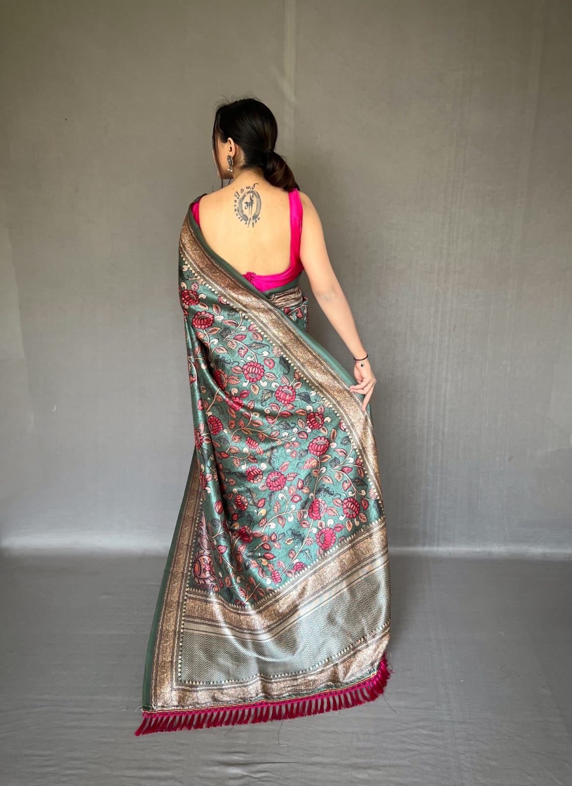 TAN BROWN COLOR SOFT SILK WITH KALAMKARI FUSION PRINT SAREE