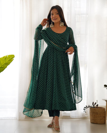 GREEN LEHRIYA ANARKALI 3PC KURTA SET
