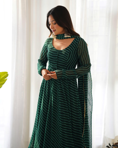 GREEN LEHRIYA ANARKALI 3PC KURTA SET