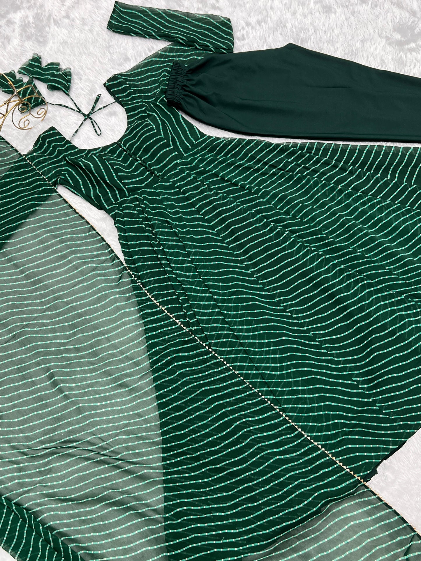 GREEN LEHRIYA ANARKALI 3PC KURTA SET