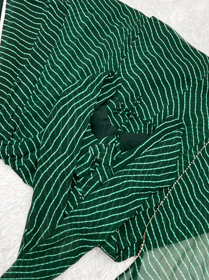 GREEN LEHRIYA ANARKALI 3PC KURTA SET