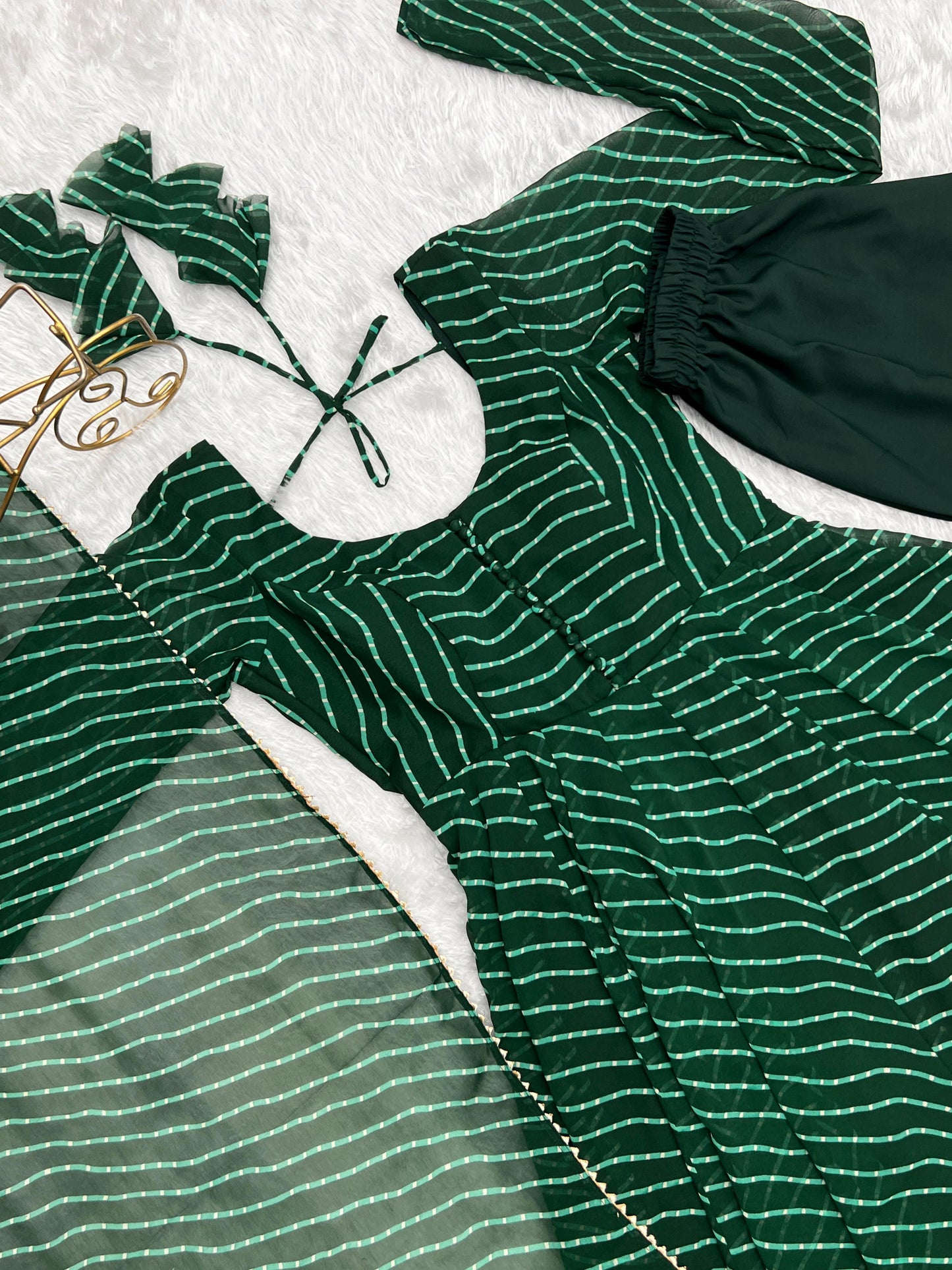 GREEN LEHRIYA ANARKALI 3PC KURTA SET