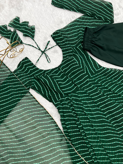 GREEN LEHRIYA ANARKALI 3PC KURTA SET