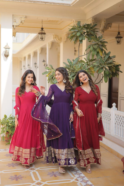 GLORIOUS CHARM WINE COLOR ATTRECTIVE SEQUINS EMBROIDERED WORK ANARKALI  GOWN WITH DUPATTA