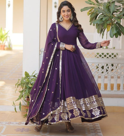 GLORIOUS CHARM WINE COLOR ATTRECTIVE SEQUINS EMBROIDERED WORK ANARKALI  GOWN WITH DUPATTA