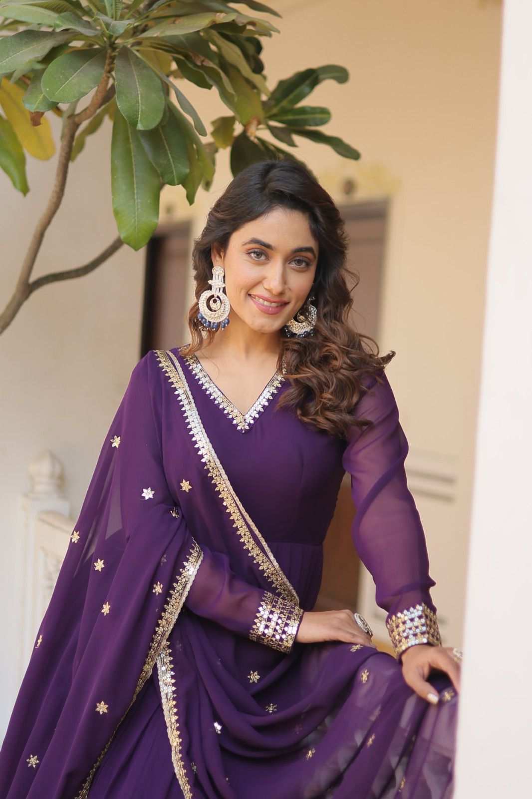 GLORIOUS CHARM WINE COLOR ATTRECTIVE SEQUINS EMBROIDERED WORK ANARKALI  GOWN WITH DUPATTA