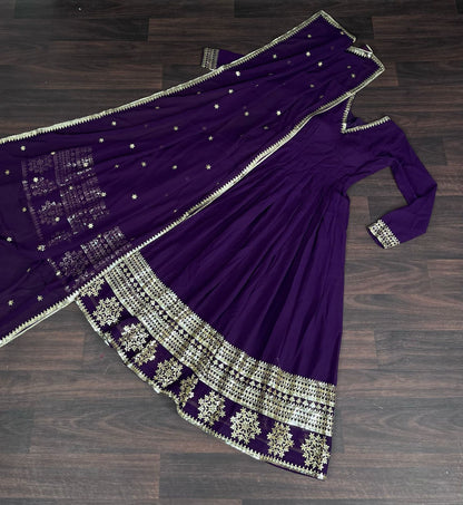 GLORIOUS CHARM WINE COLOR ATTRECTIVE SEQUINS EMBROIDERED WORK ANARKALI  GOWN WITH DUPATTA