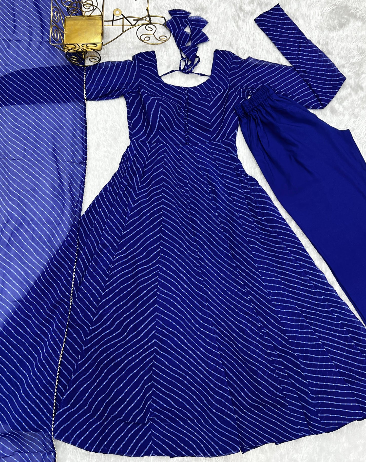 BLUE  LEHRIYA ANARKALI 3PC KURTA SET