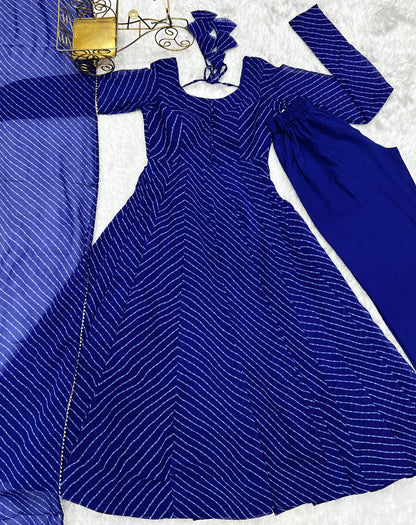 BLUE  LEHRIYA ANARKALI 3PC KURTA SET
