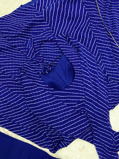 BLUE  LEHRIYA ANARKALI 3PC KURTA SET