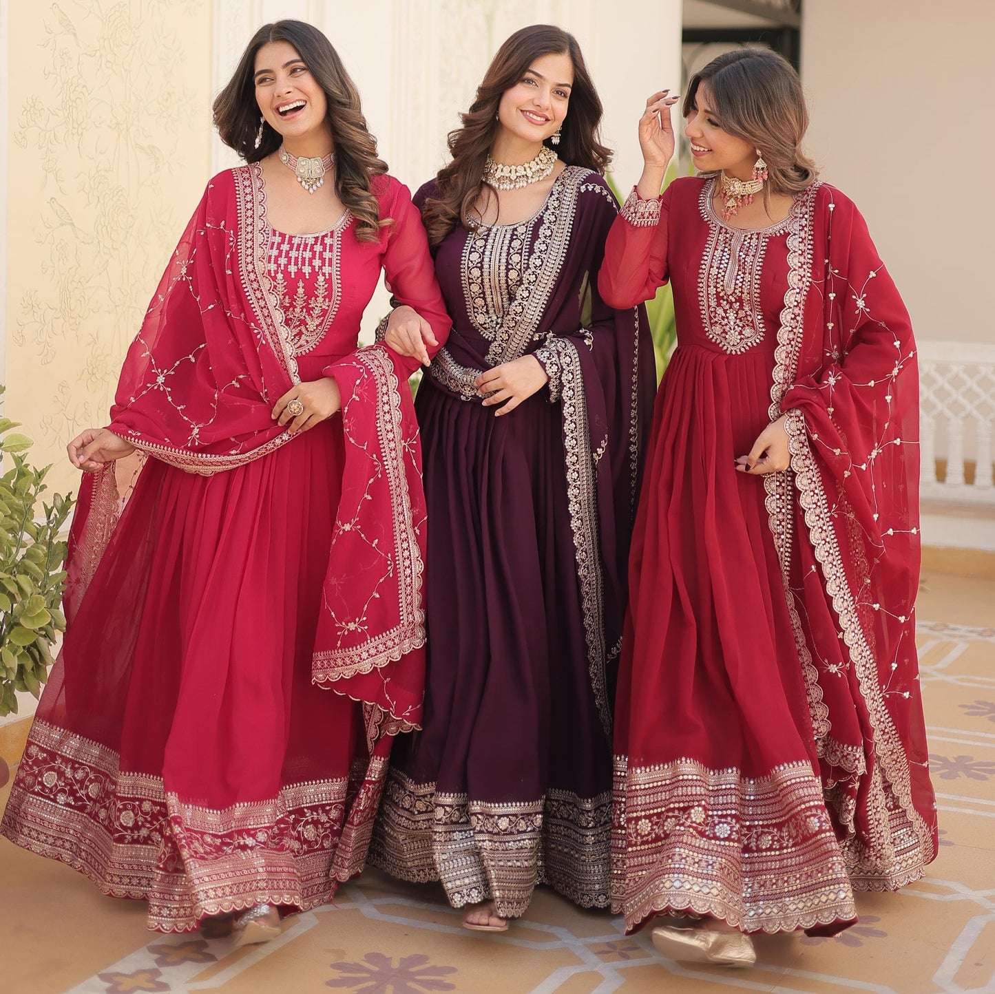 ELEGANT MAROON COLOR  ANARKALI GOWN WITH FAUX BLOOMING DUPATTA