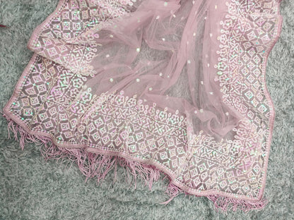 BABY PINK COLOR SOFT NET SEQUINS EMBROIDERY WORK SAREE