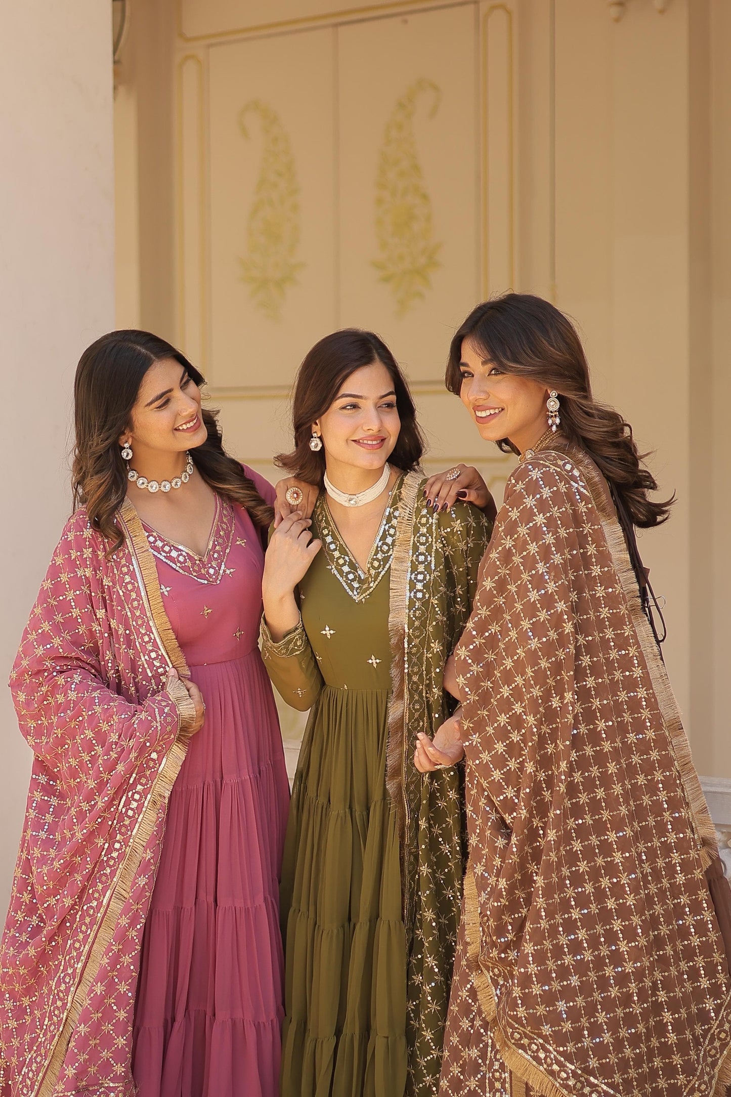 MAGNIFICENT UNIQUE COLORED FAUX GEORGETTE ANARKALI GOWN WITH DUPATTA