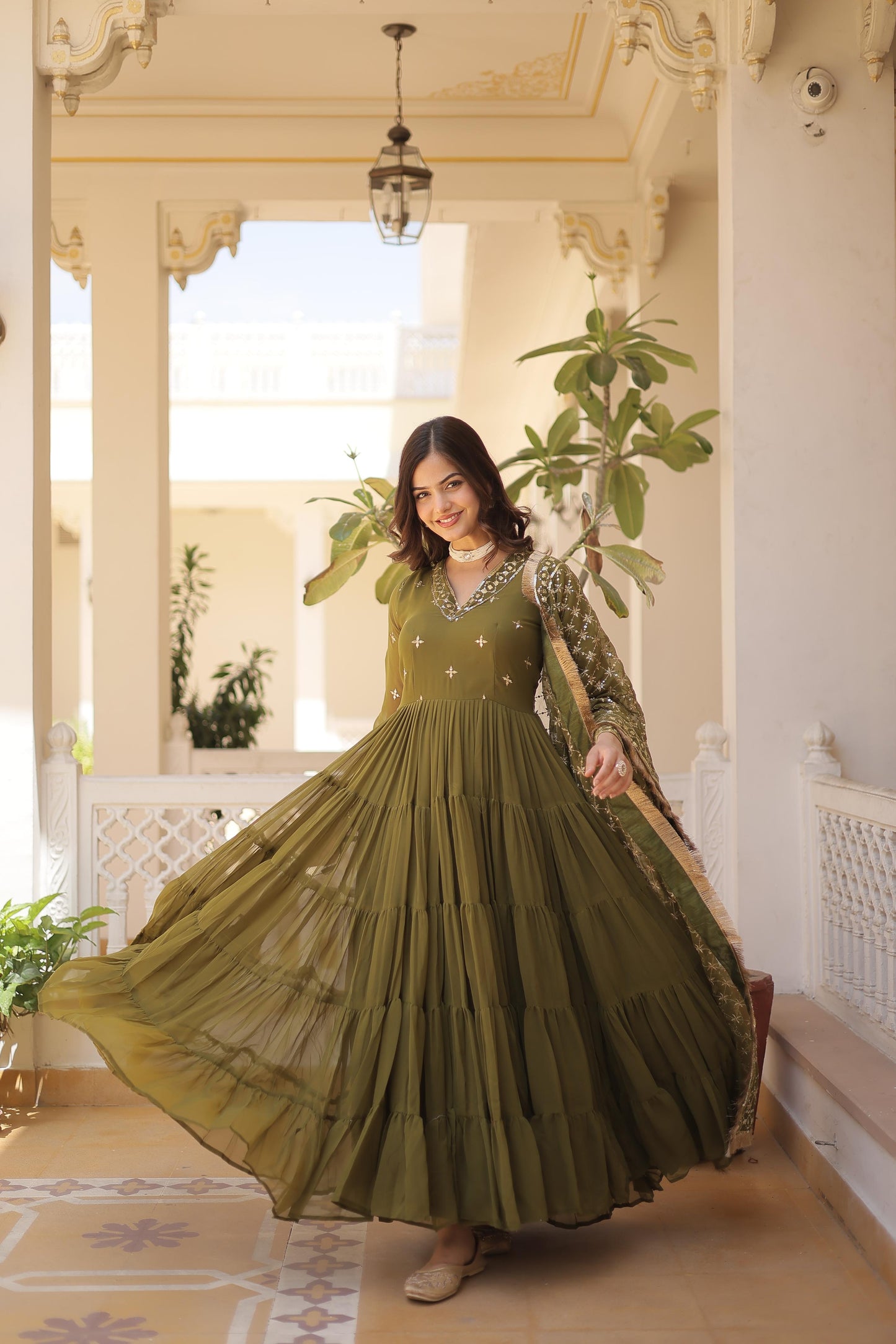 MAGNIFICENT UNIQUE COLORED FAUX GEORGETTE ANARKALI GOWN WITH DUPATTA