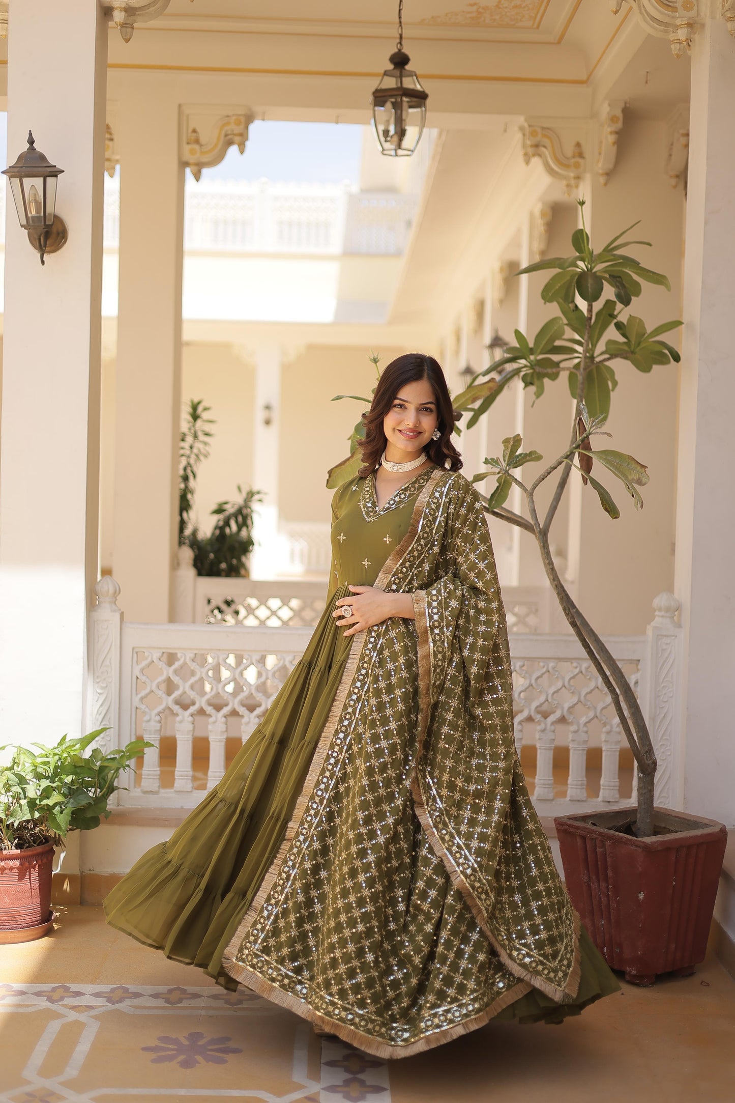 MAGNIFICENT UNIQUE COLORED FAUX GEORGETTE ANARKALI GOWN WITH DUPATTA