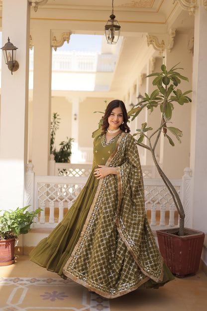 MAGNIFICENT UNIQUE COLORED FAUX GEORGETTE ANARKALI GOWN WITH DUPATTA