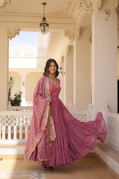 MAGNIFICENT UNIQUE COLORED FAUX GEORGETTE ANARKALI GOWN WITH DUPATTA