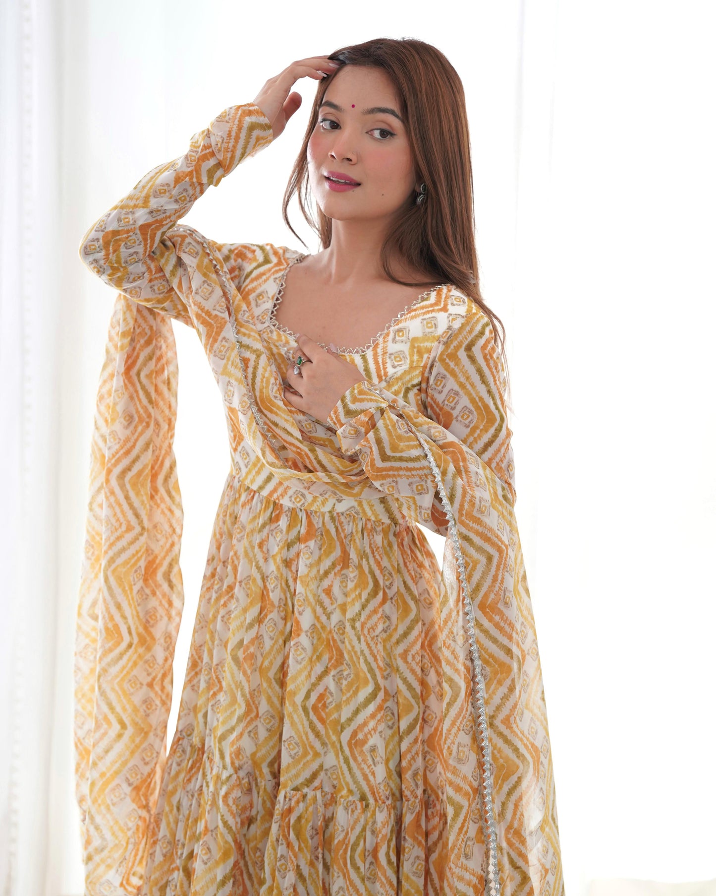 GRACEFUL GOLDEN YELLOW  ZIGZAG ANARKALI 3PC KURTA SET