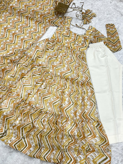 GRACEFUL GOLDEN YELLOW  ZIGZAG ANARKALI 3PC KURTA SET