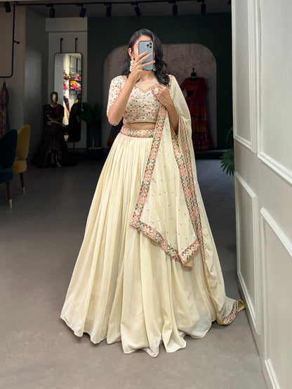 OFF WHITE VICHITRA SILK LEHENGA