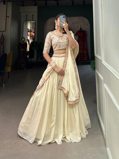 OFF WHITE VICHITRA SILK LEHENGA