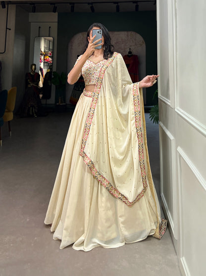 OFF WHITE VICHITRA SILK LEHENGA