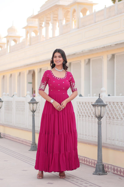 DEEP PINK ZARI -THREAD SEQUINS WORK  ANARKALI GOWN
